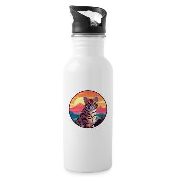 Ocelot Colorful Watercolor Cartoon Kawaii Animal - Water bottle with straw - white - Right