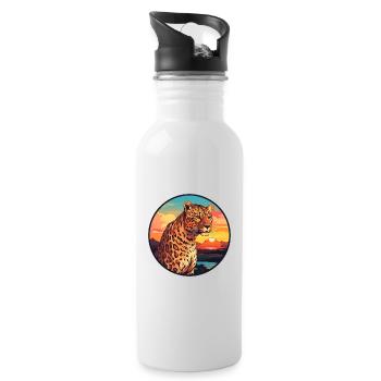 Leopard Colorful Watercolor Cartoon Kawaii Animal - Water bottle with straw - white - Right