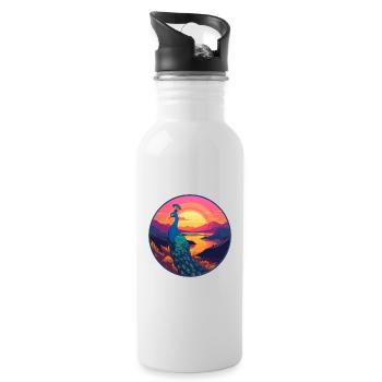 Peacock Colorful Watercolor Cartoon Kawaii Animal - Water bottle with straw - white - Right