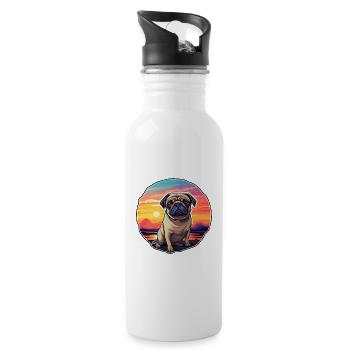 Mopshund buntes Aquarell Cartoon Kawaii Tier - Trinkflasche mit integriertem Trinkhalm - Weiß - Rechts