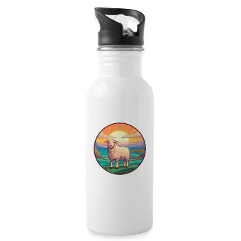 Schaf Buntes Aquarell Cartoon Kawaii Tier - Trinkflasche mit integriertem Trinkhalm - Weiß - Rechts