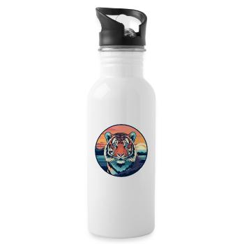 Tiger Colorful Watercolor Cartoon Kawaii Animal - Water bottle with straw - white - Right