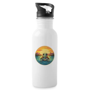 Turtle Colorful Watercolor Cartoon Kawaii Animal - Water bottle with straw - white - Right
