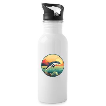Whale Colorful Watercolor Cartoon Kawaii Animal - Water bottle with straw - white - Right