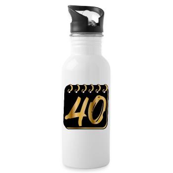 ZAHL 40 - Vierzig - 40. Geburtstag - Trinkflasche mit integriertem Trinkhalm - Weiß - Rechts