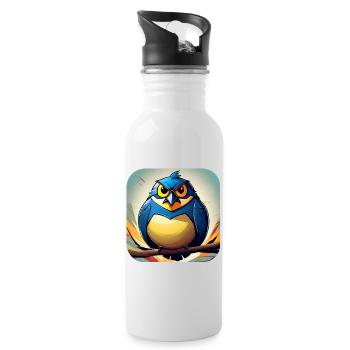 Dicker kleiner Vogel - Trinkflasche mit integriertem Trinkhalm - Weiß - Rechts