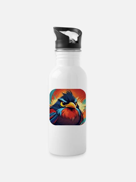 Grimmiger Vogel - Trinkflasche mit integriertem Trinkhalm - Weiß