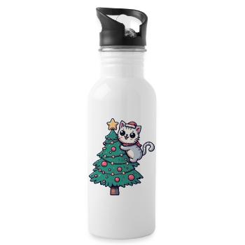 Chat de Noël - mignon sur le sapin de Noël dans la bande dessinée - Gourde avec paille intégrée - blanc - Droite