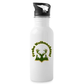 Frohe Weihnachten Silhouette Hirsch Wald grün gold - Trinkflasche mit integriertem Trinkhalm - Weiß - Rechts