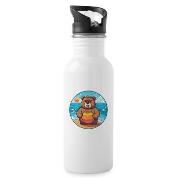 Bear Watercolor Cartoon Kawaii Clipart Animal - Water bottle with straw - white - Right