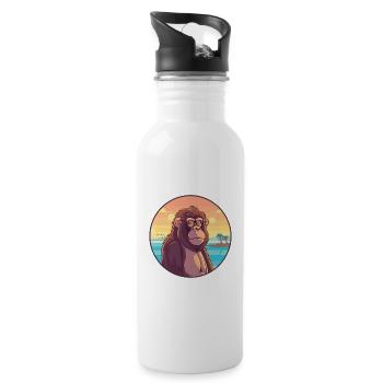 Baboon Watercolor Cartoon Kawaii Clipart Animal - Water bottle with straw - white - Right