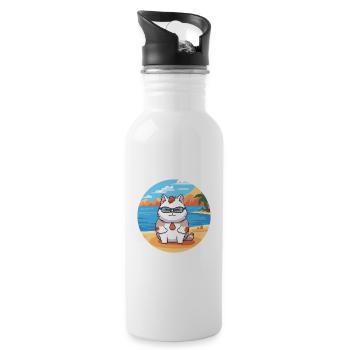Katze Aquarell Karikatur Kawaii Clipart Tier - Trinkflasche mit integriertem Trinkhalm - Weiß - Rechts