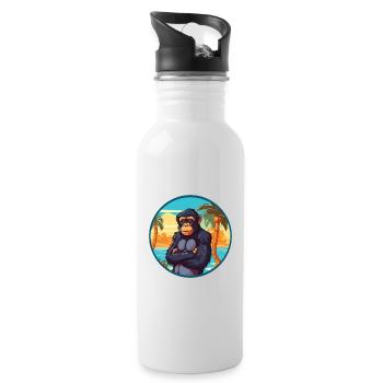 Bonobo Watercolor Cartoon Kawaii Clipart Animal - Water bottle with straw - white - Right
