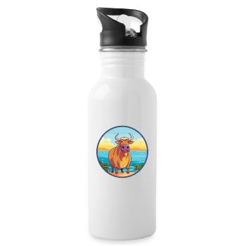 Bull Watercolor Cartoon Kawaii Clipart Animal - Water bottle with straw - white - Right
