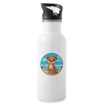 Cheetah Watercolor Cartoon Kawaii Clipart Animal - Water bottle with straw - white - Right