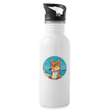 Coyote Watercolor Cartoon Kawaii Clipart Animal - Water bottle with straw - white - Right
