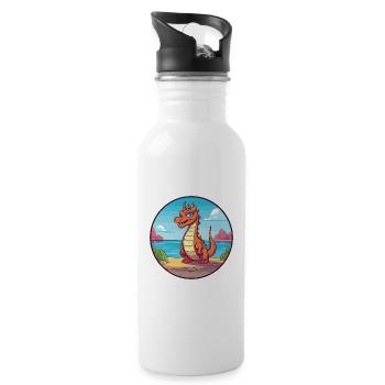 Dragon Watercolor Cartoon Kawaii Clipart Animal - Water bottle with straw - white - Right