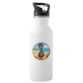 Emu Watercolor Cartoon Kawaii Clipart Animal - Water bottle with straw - white - Right