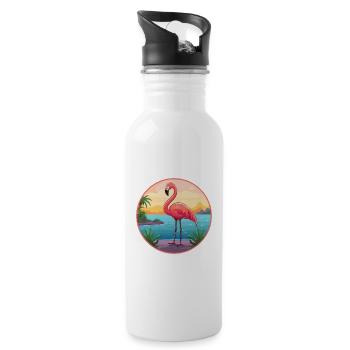 Flamant rose aquarelle dessin animé Kawaii Clipart Animal - Gourde avec paille intégrée - blanc - Droite