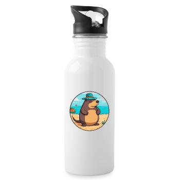 Mole Watercolor Cartoon Kawaii Clipart Animal - Water bottle with straw - white - Right