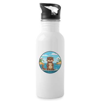 Otter Watercolor Cartoon Kawaii Clipart Animal - Water bottle with straw - white - Right
