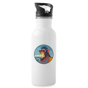 Mandrill Watercolor Cartoon Kawaii Clipart Animal - Water bottle with straw - white - Right
