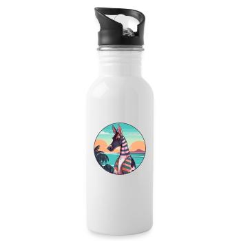 Okapi Watercolor Cartoon Kawaii Clipart Animal - Water bottle with straw - white - Right