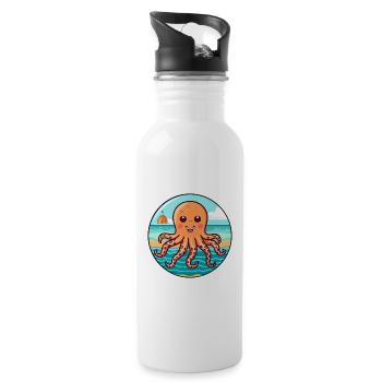Oktopus Aquarell Cartoon Kawaii Clipart Tier - Trinkflasche mit integriertem Trinkhalm - Weiß - Rechts