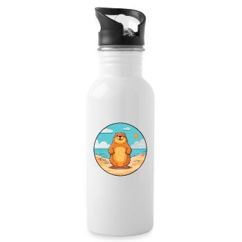 Murmeltier Aquarell Cartoon Kawaii Clipart Tier - Trinkflasche mit integriertem Trinkhalm - Weiß - Rechts