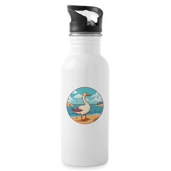 Goose Watercolor Cartoon Kawaii Clipart Animal - Water bottle with straw - white - Right