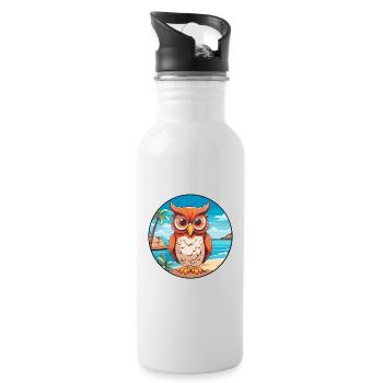 Owl Watercolor Cartoon Kawaii Clipart Animal - Water bottle with straw - white - Right