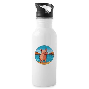 Pig Watercolor Cartoon Kawaii Clipart Animal - Water bottle with straw - white - Right