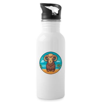 Widder Aquarell Cartoon Kawaii Clipart Tier - Trinkflasche mit integriertem Trinkhalm - Weiß - Rechts