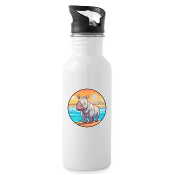 Nashorn Aquarell Cartoon Kawaii Clipart Tier - Trinkflasche mit integriertem Trinkhalm - Weiß - Rechts