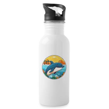 Whale Watercolor Cartoon Kawaii Clipart Animal - Water bottle with straw - white - Right