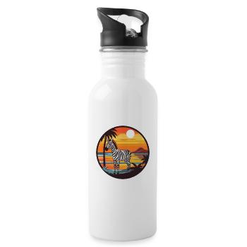 Zebra Watercolor Cartoon Kawaii Clipart Animal - Water bottle with straw - white - Right