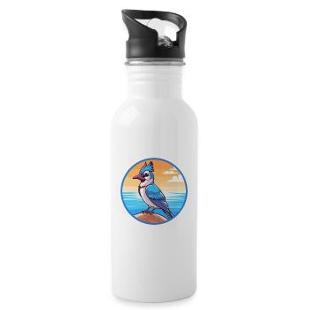 Blue Jay Watercolor Cartoon Kawaii Clipart Animal - Water bottle with straw - white - Right