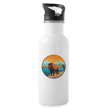 Bison Watercolor Cartoon Kawaii Clipart Animal - Water bottle with straw - white - Right