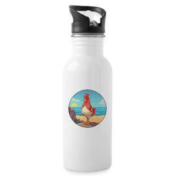 Chicken Watercolor Cartoon Kawaii Clipart Animal - Water bottle with straw - white - Right