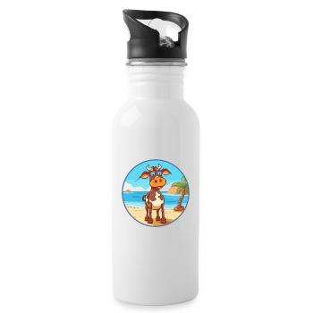Cow Watercolor Cartoon Kawaii Clipart Animal - Water bottle with straw - white - Right