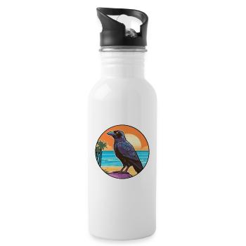 Crow Watercolor Cartoon Kawaii Clipart Animal - Water bottle with straw - white - Right