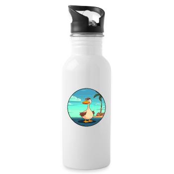 Duck Watercolor Cartoon Kawaii Clipart Animal - Water bottle with straw - white - Right