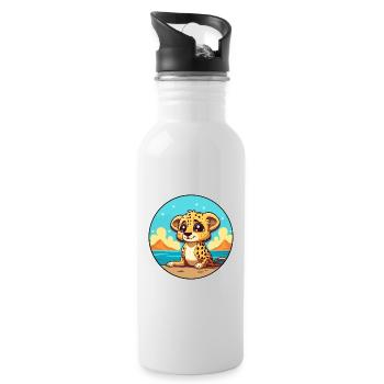 Cheetah Watercolor Cartoon Kawaii Clipart Animal - Water bottle with straw - white - Right