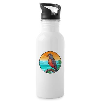 Kuckuck Aquarell Cartoon Kawaii Clipart Tier - Trinkflasche mit integriertem Trinkhalm - Weiß - Rechts