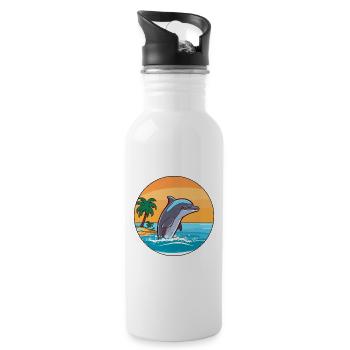 Dolphin Watercolor Cartoon Kawaii Clipart Animal - Water bottle with straw - white - Right