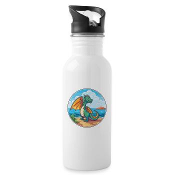 Dragon Watercolor Cartoon Kawaii Clipart Animal - Water bottle with straw - white - Right