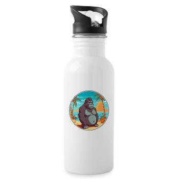 Gorilla Watercolor Cartoon Kawaii Clipart Animal - Water bottle with straw - white - Right