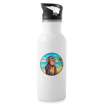 Chimpanzé aquarelle dessin animé Kawaii Clipart animal de compagnie - Gourde avec paille intégrée - blanc - Droite