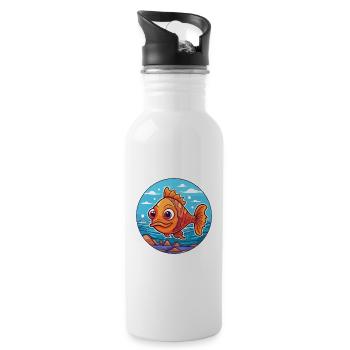 Fish Watercolor Cartoon Kawaii Clipart Animal - Water bottle with straw - white - Right