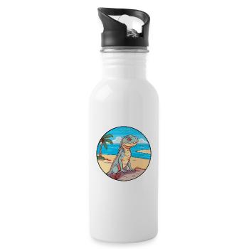 Iguana Watercolor Cartoon Kawaii Clipart Animal - Water bottle with straw - white - Right